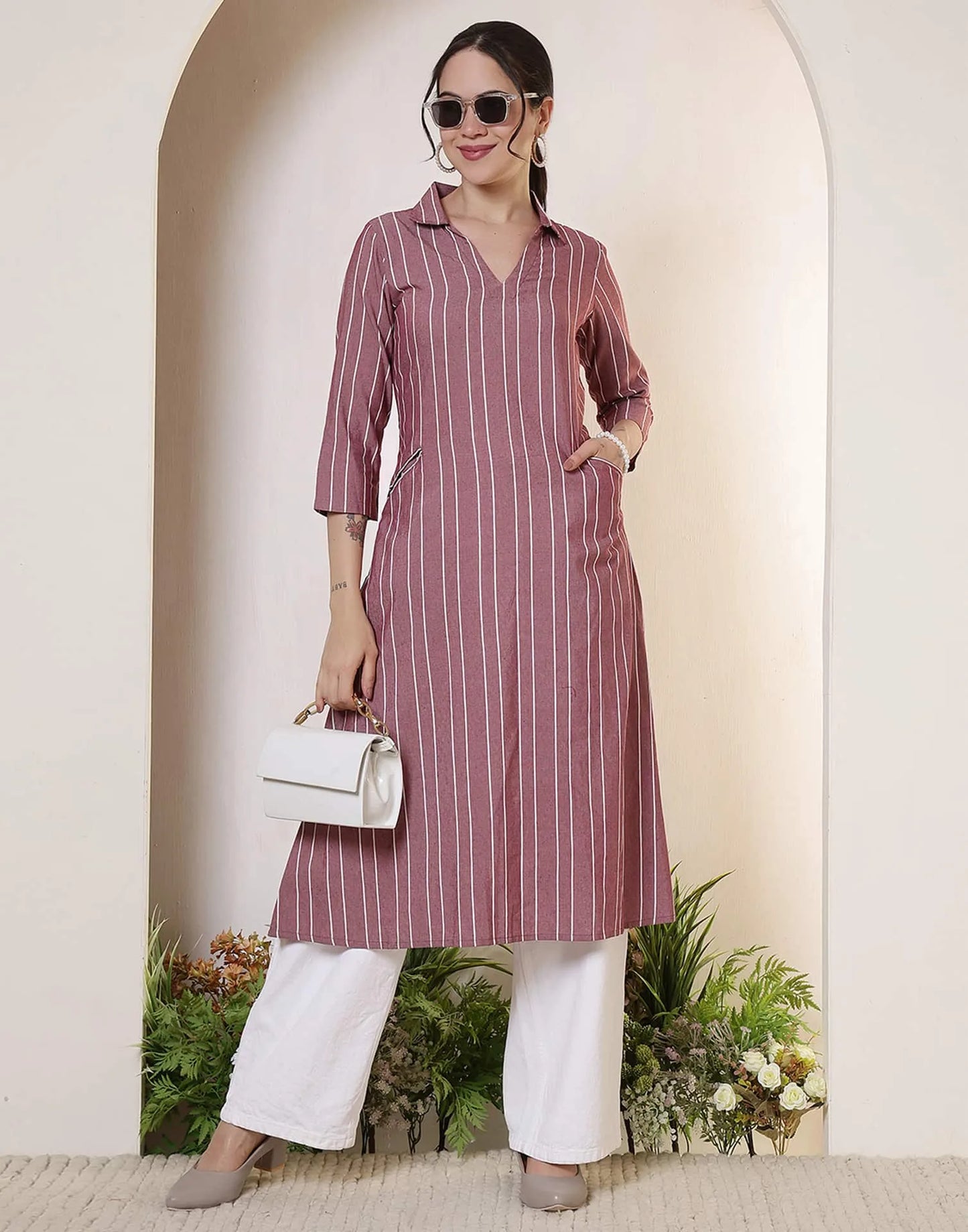 Cotton Woven Design Straight Kurti