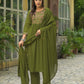 Cotton Embroidered A-line Kurta with Pant & Dupatta
