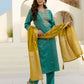 Affordable Green Silk Embroidered Straight Kurta Set V-Neck Silk Kurti with Pant & Dupatta