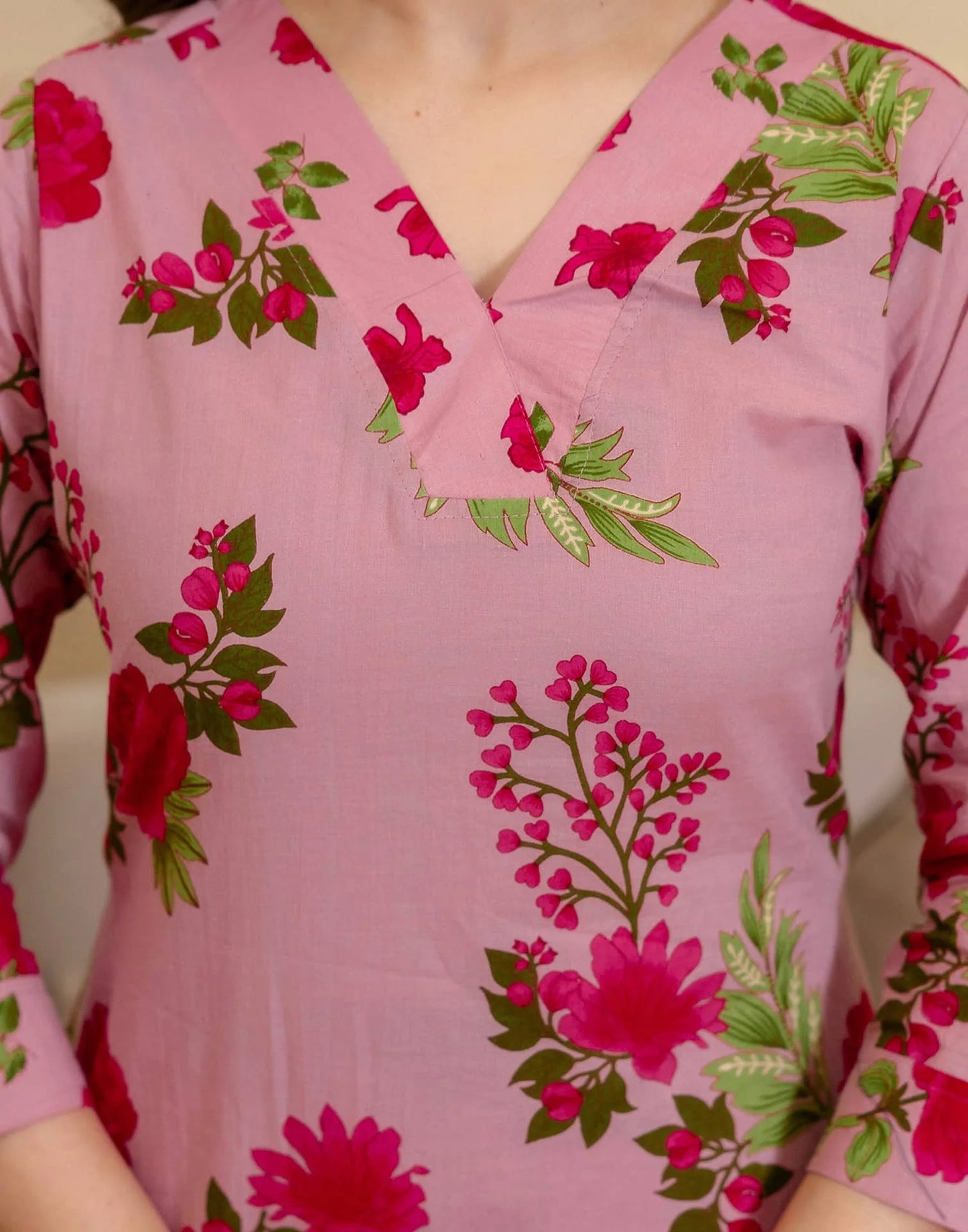 Cotton Floral Printed Straight Kurta with Pant and Dupatta for Women