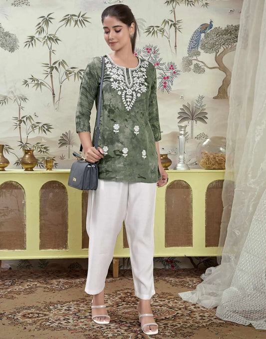 Rayon Embroidered Straight Kurti