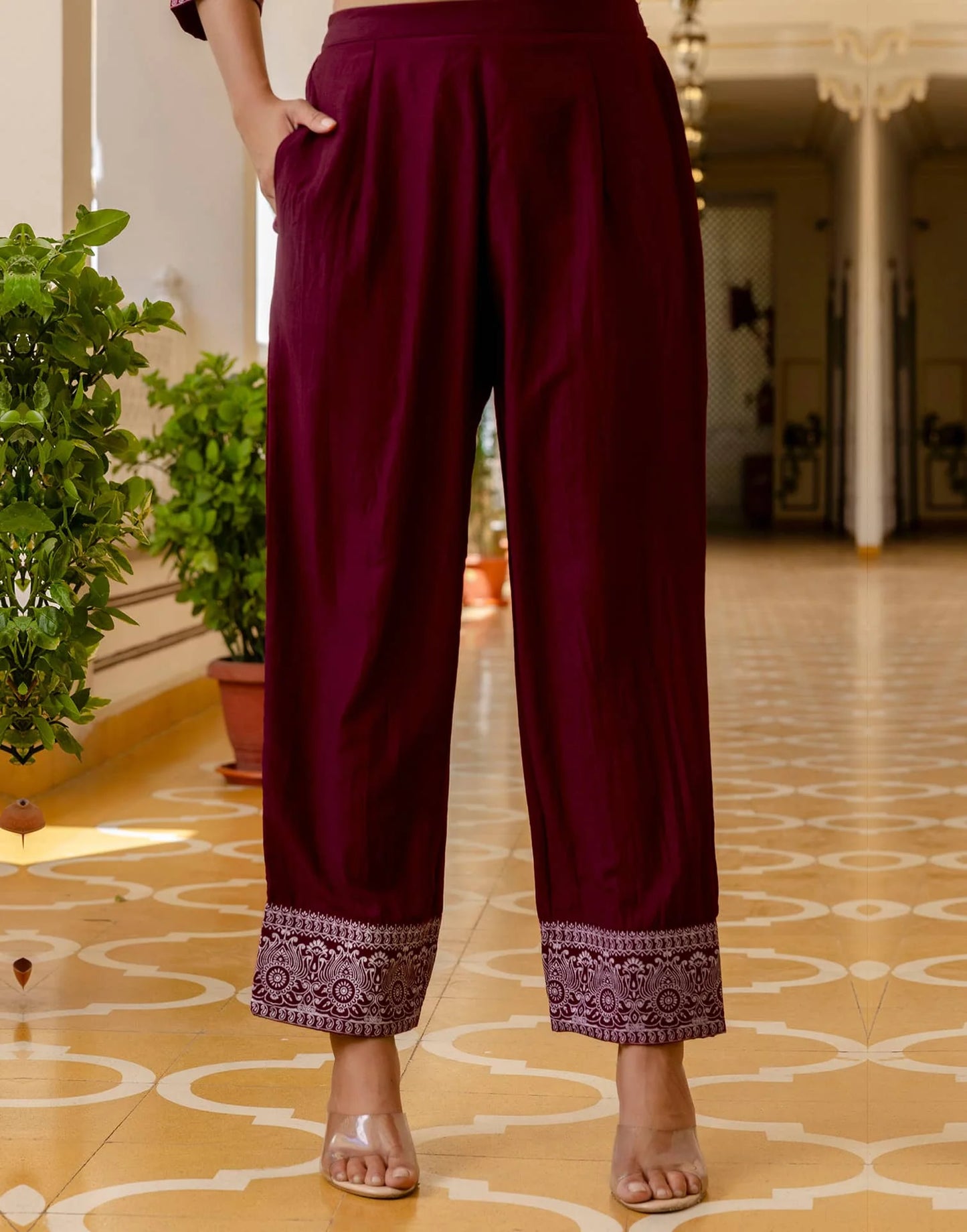 Silk Blend Pigment Printed and Printed Lace Straight Kurta with Pant & Dupatta