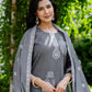 Grey Cotton Woven Straight Kurta Set with Pant & Dupatta under 1250 