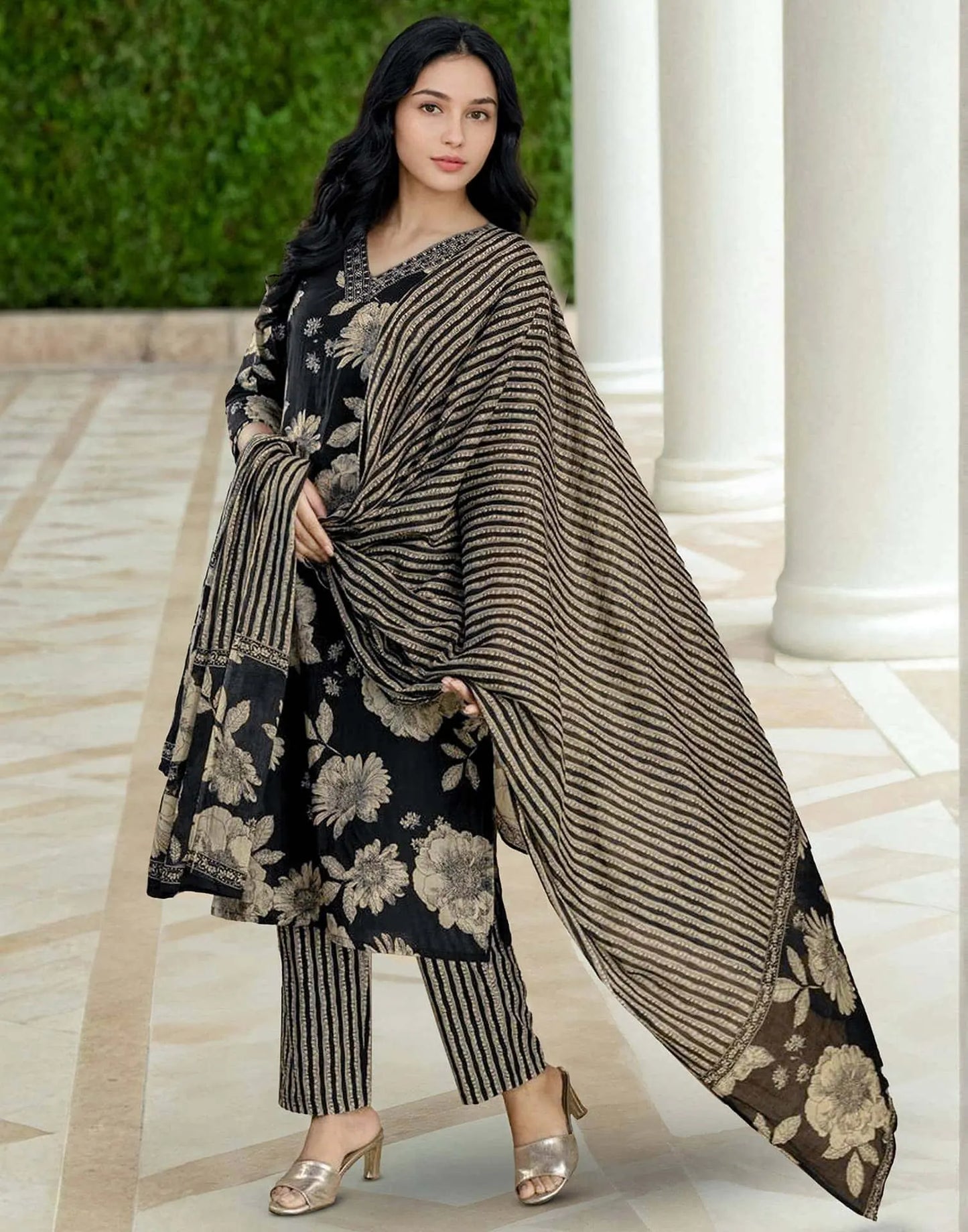 Cotton Printed Straight Kurta with Pant & Dupatta