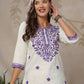 Cotton Blend Chikankari Straight Round Neck Short Kurti