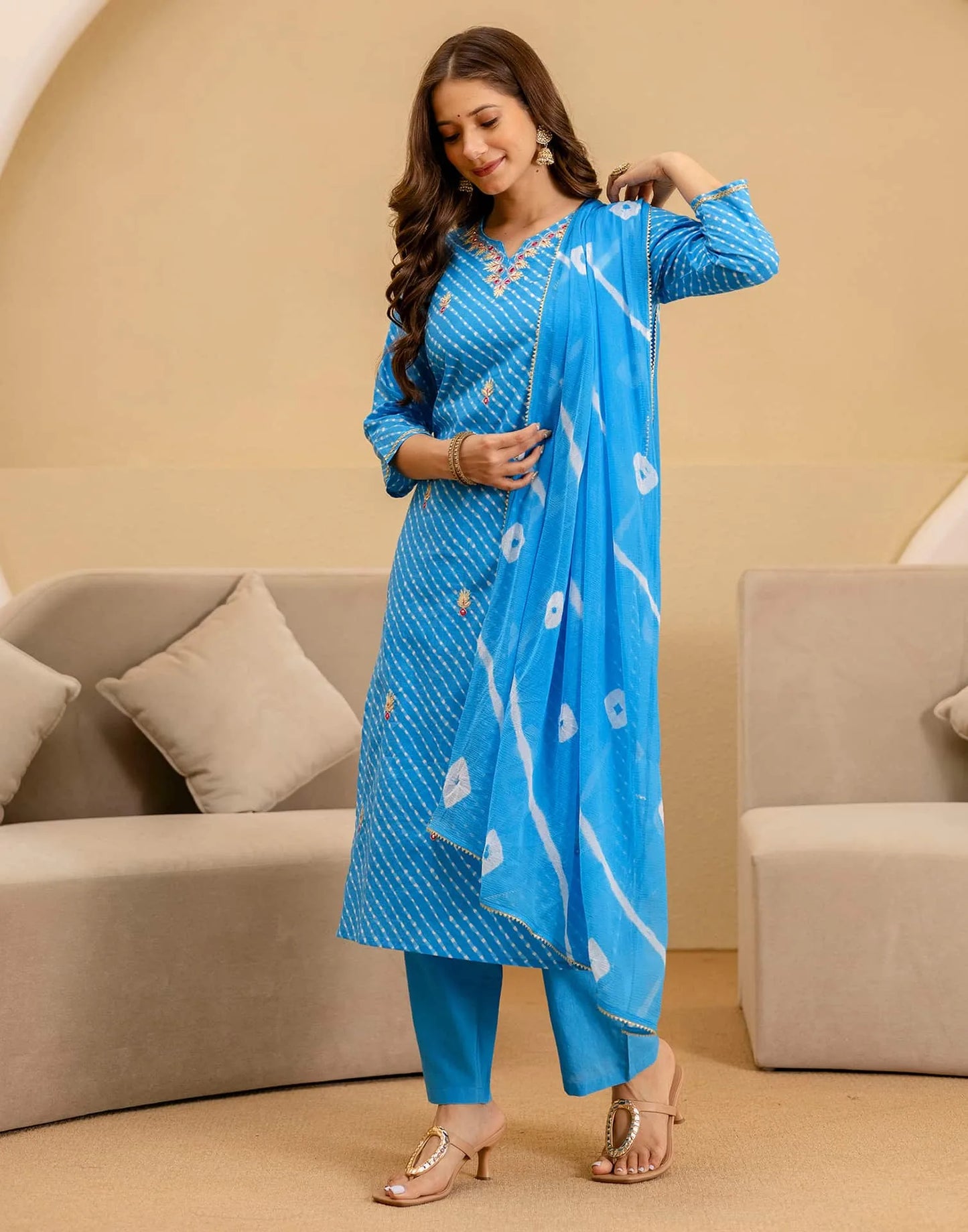 Cotton Printed Straight Kurta with Pant & Dupatta