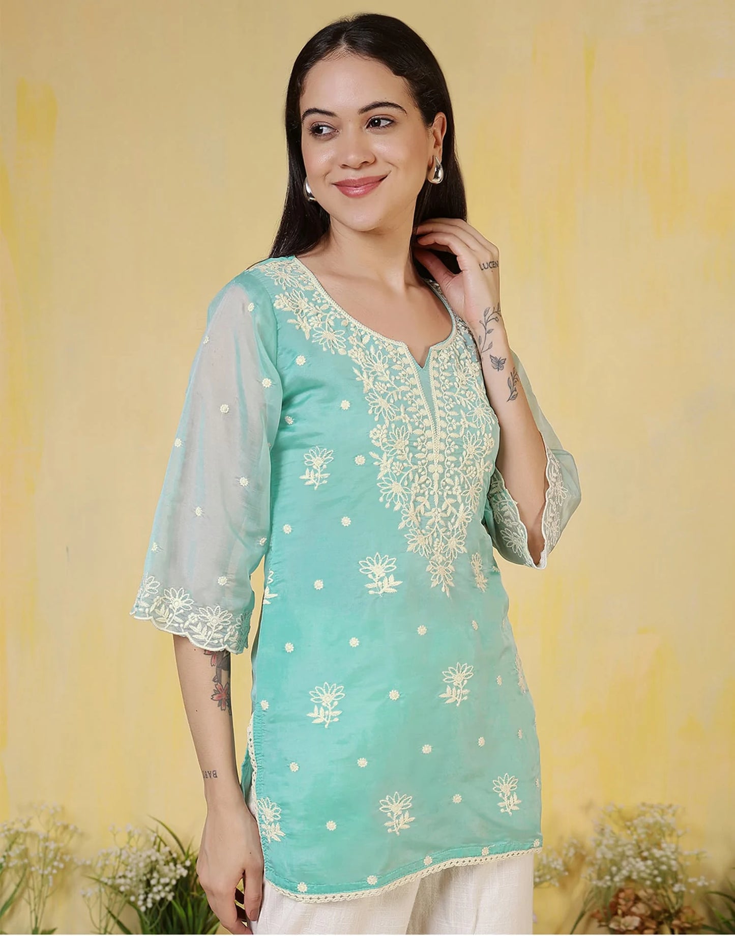 v neck short kurti for women