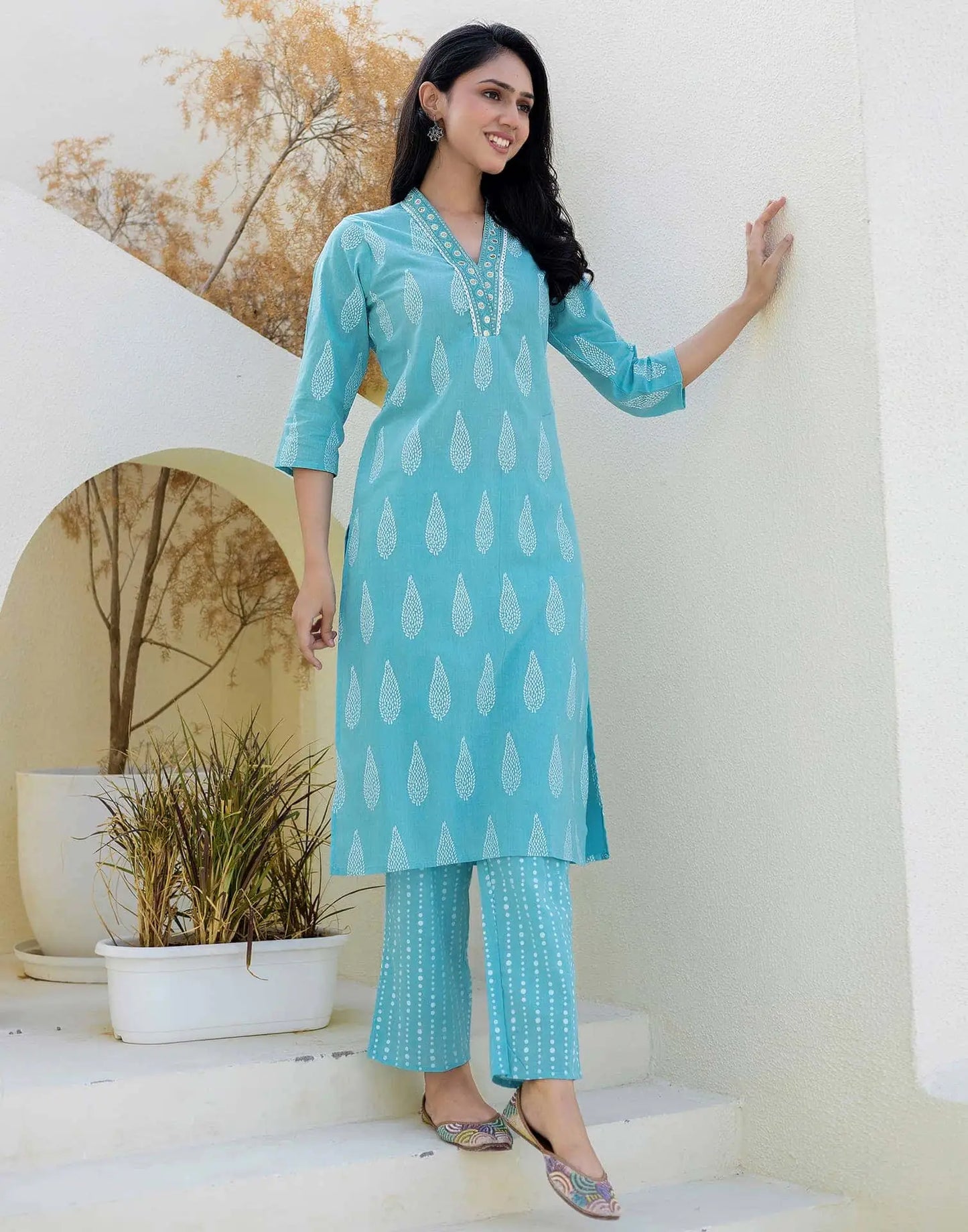Cotton Printed, Embroidery and Sequins Work, Lace Straight Kurta with Pant & Dupatta