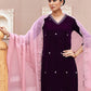 Affordable Wine velvet kurta set with pant dupatta and dupatta