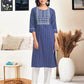 Cotton Embroidered Straight Round Neck Kurtis