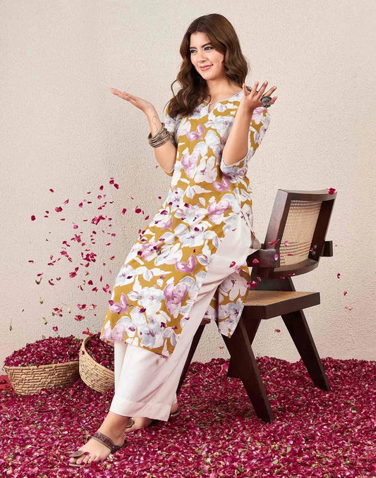 Cotton Printed Straight Round Neck Kurti