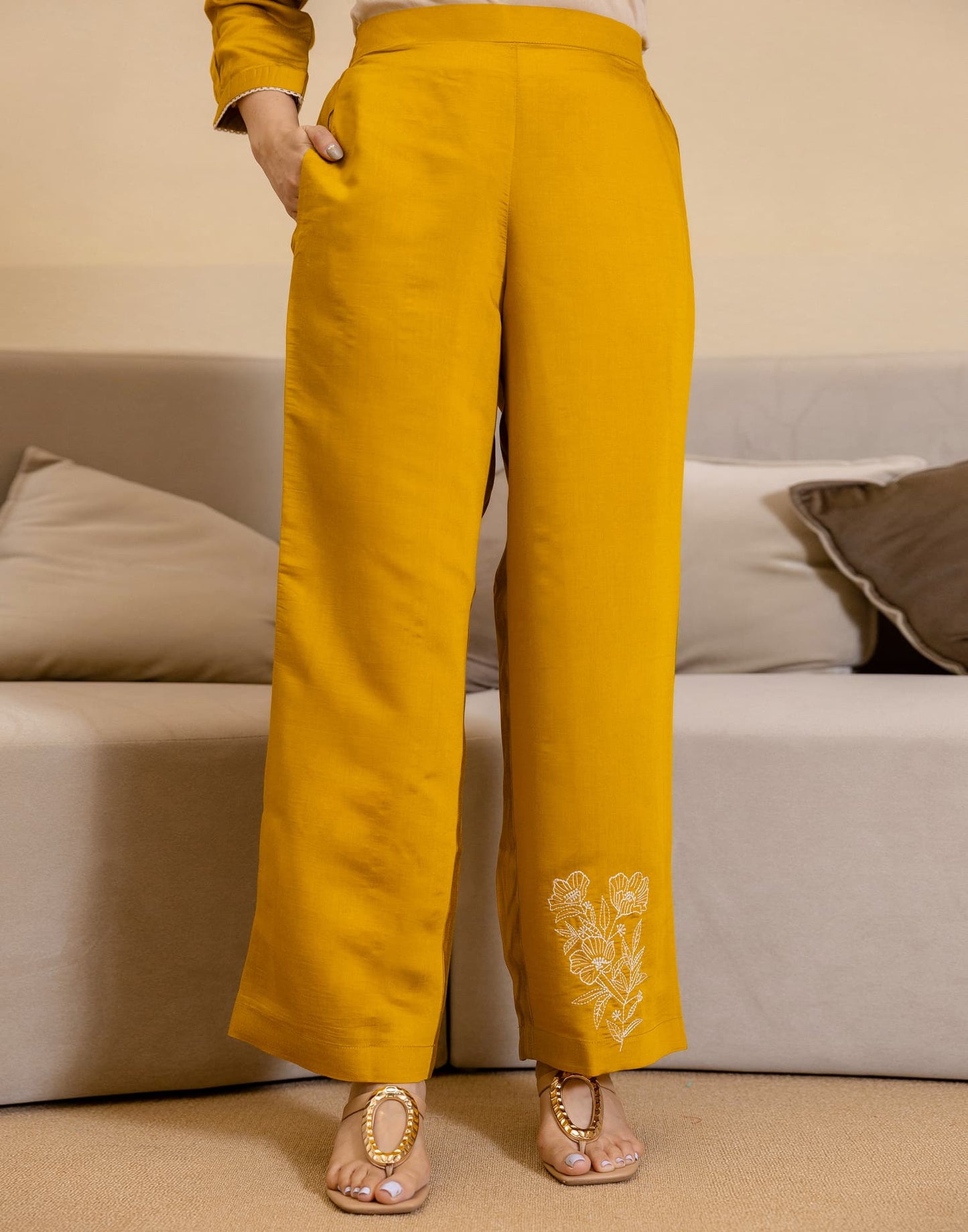 Silk Blend Plain V-Neck Co-ord Set