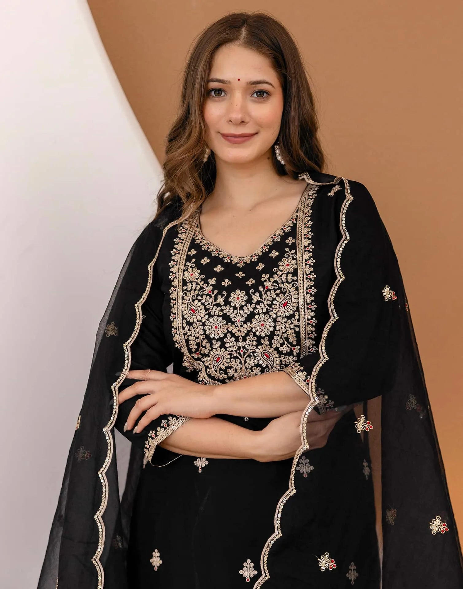 Silk Embroidered Straight Kurta with Pant & Dupatta