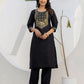 Black Silk Woven Straight Kurta Set with Pant & Dupatta for Women