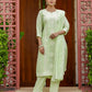 Affordable Green Silk Blend Embroidered Kurta Set with Pant & Dupatta