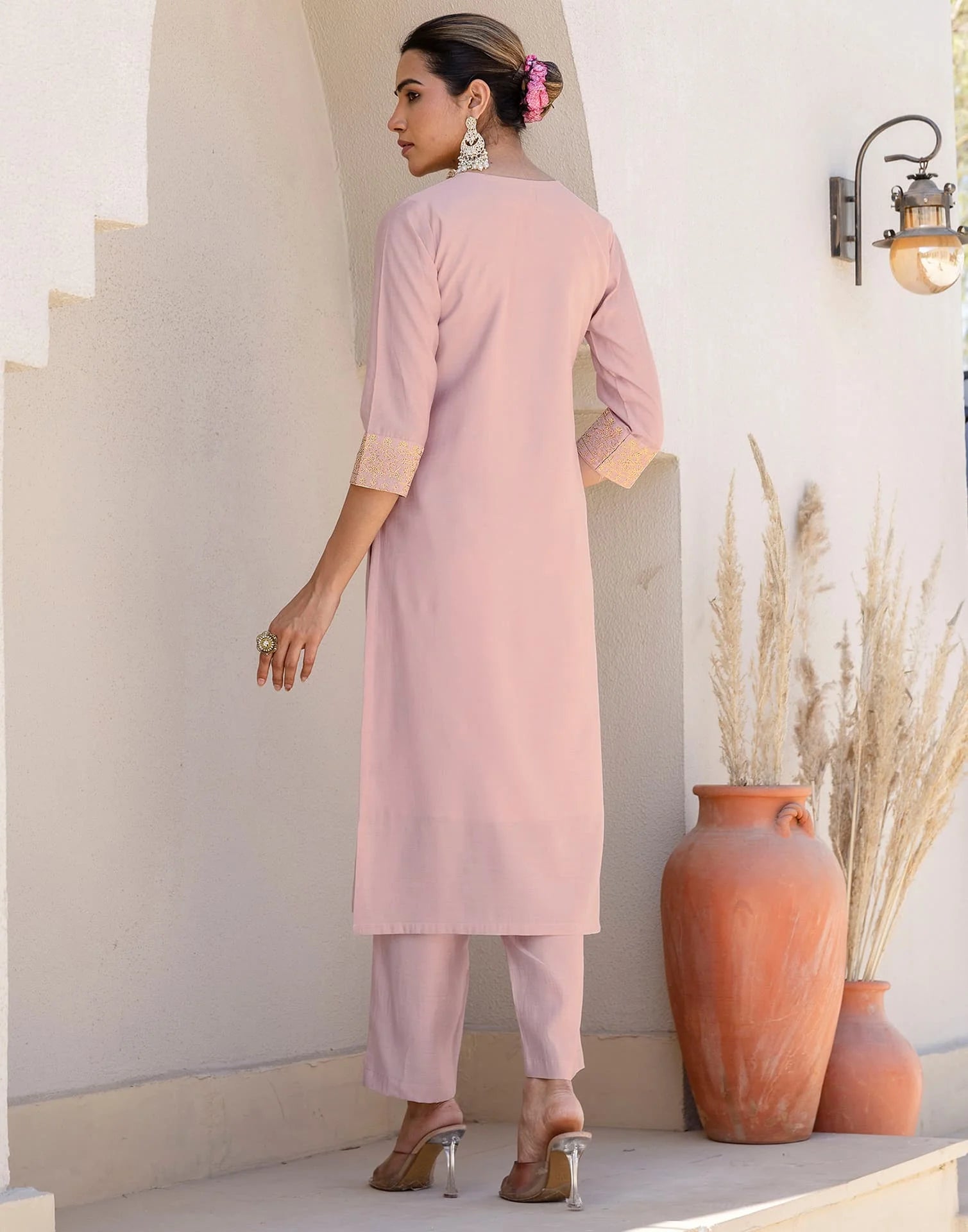 Pink Silk Kurta Set for Women, Embroidered Kurta Set Under 1299