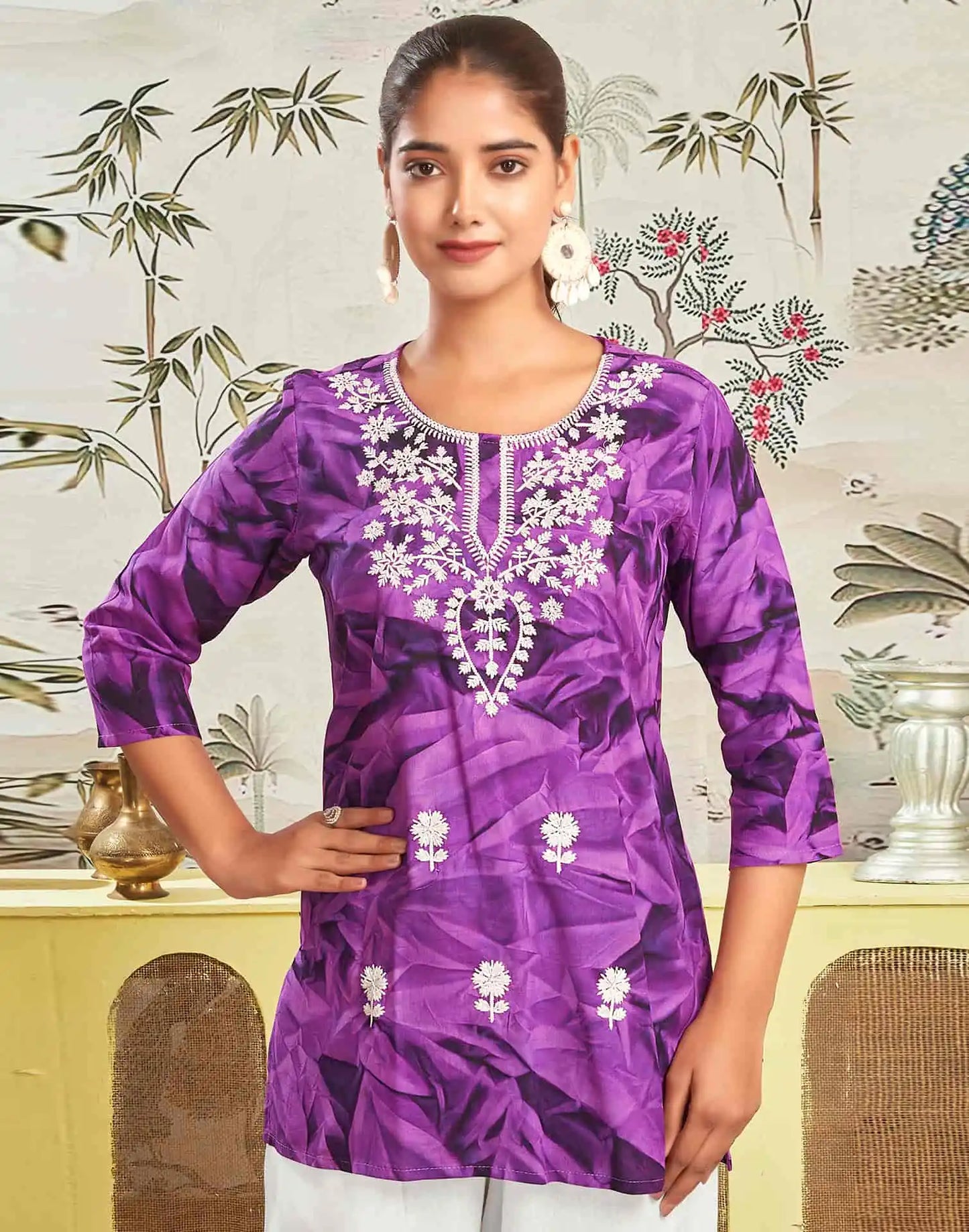 Rayon Embroidered Straight Kurti