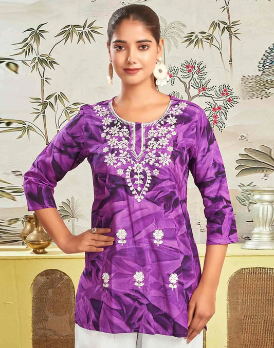 Rayon Embroidered Straight Kurti