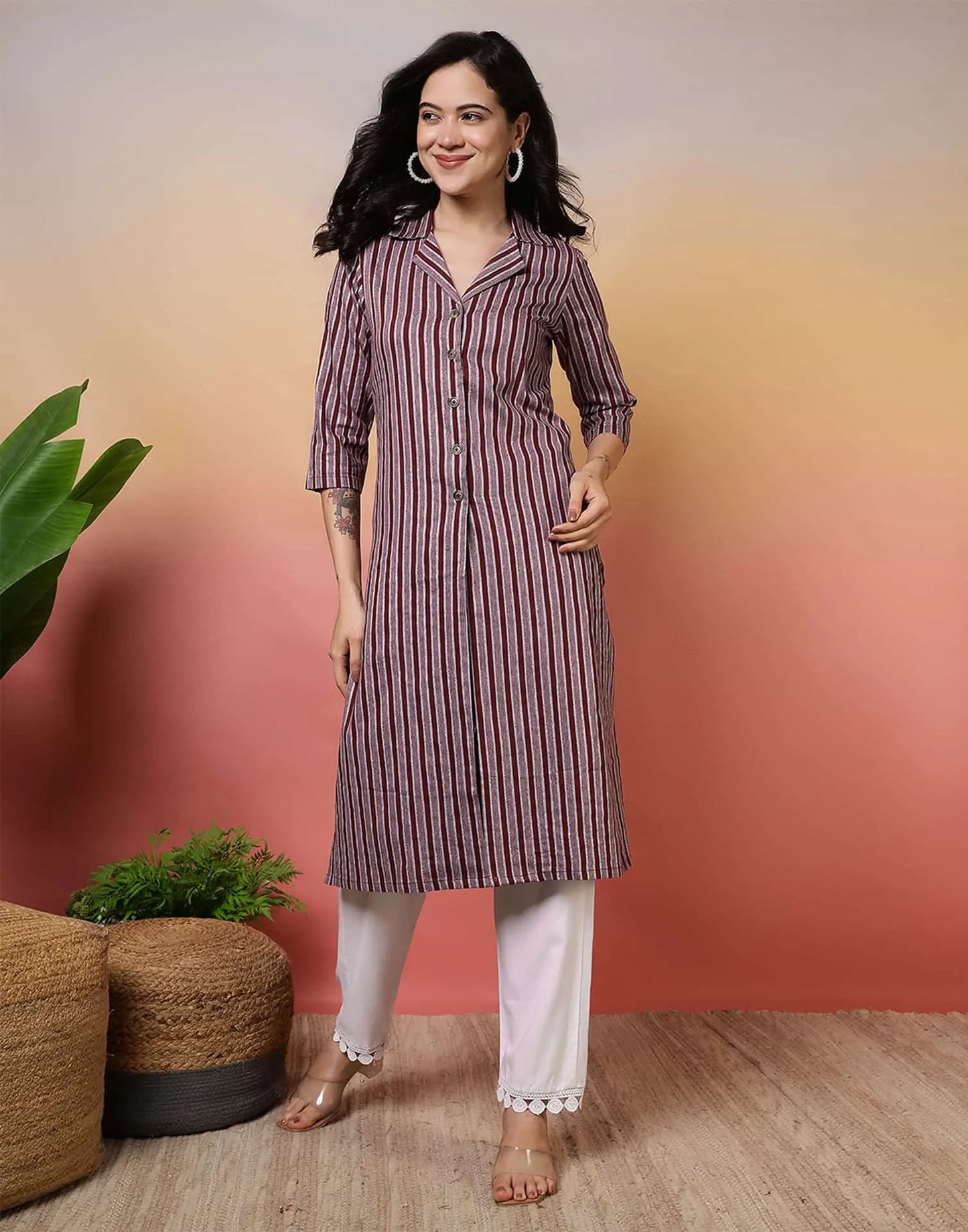 Cotton Woven Design Straight Kurti