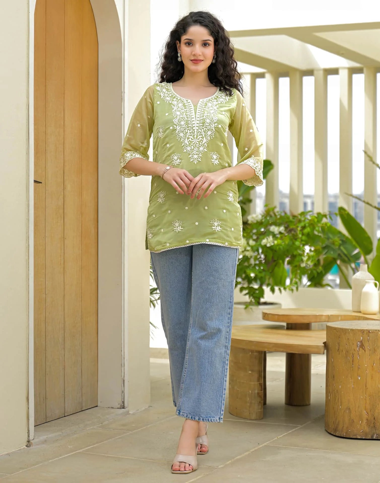 v neck short kurti for women