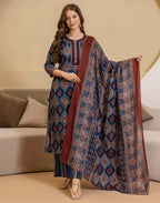 Skylee Viscose Rayon Printed Straight 3 Piece Kurta Set For Woman