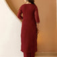 Maroon Silk Embroidered Straight Kurta Set with Pant & Dupatta for Women