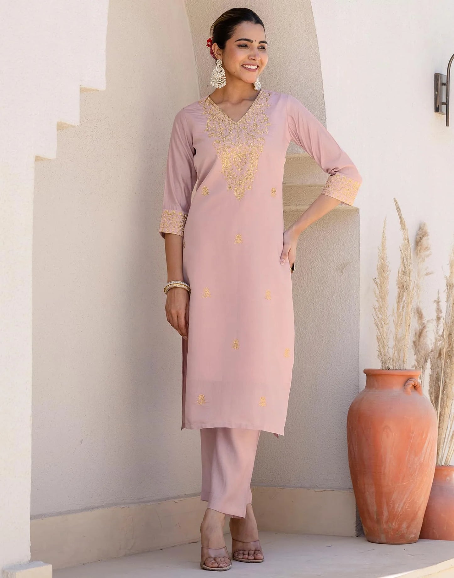 Pink Silk Kurta Set for Women, Embroidered Kurta Set Under 1299