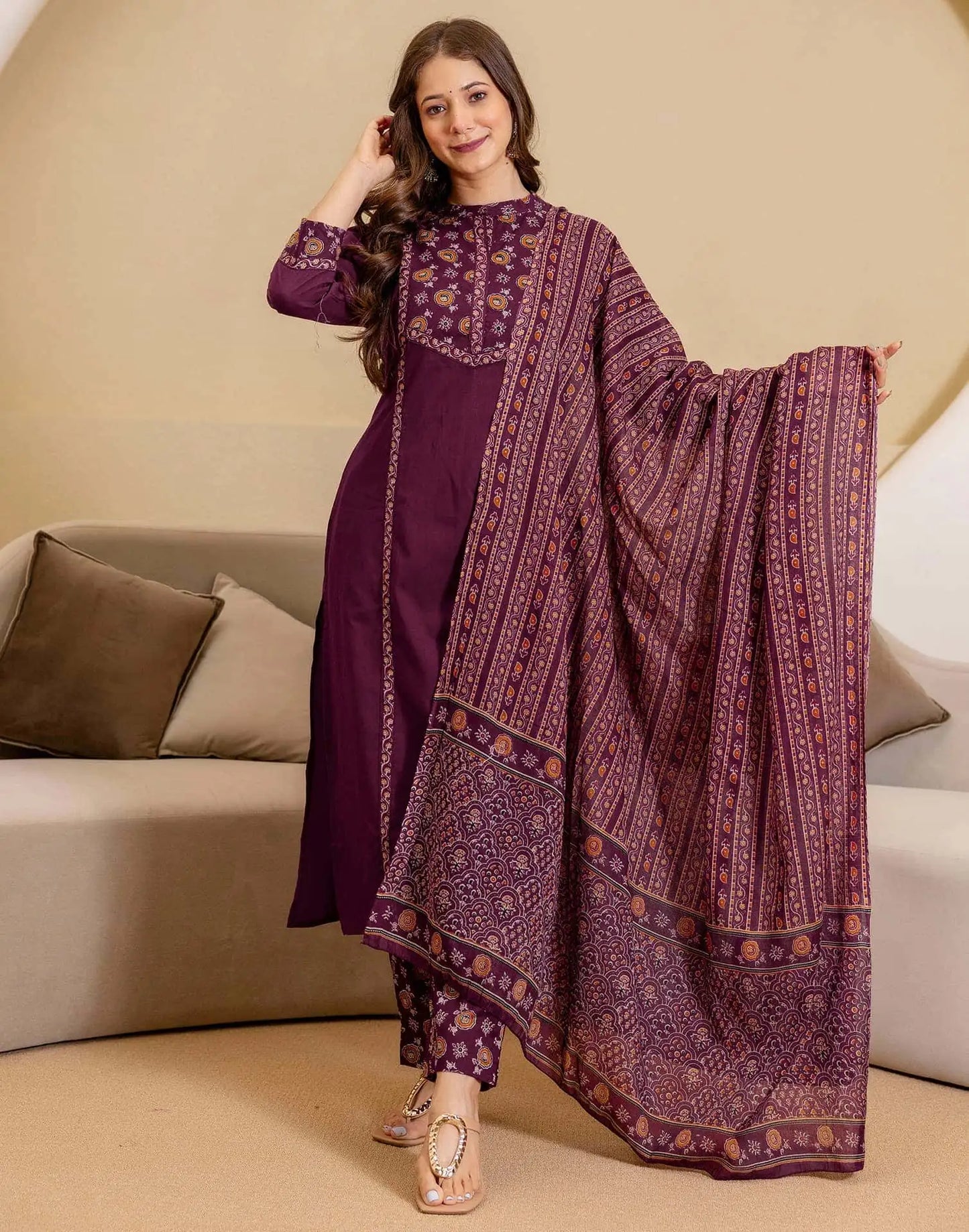 Cotton Printed Straight Kurta with Pant & Dupatta