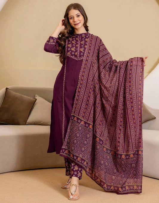 Cotton Printed Straight Kurta with Pant & Dupatta