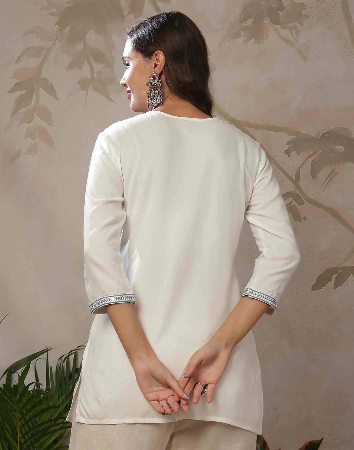 Rayon Chikankari Straight Round Neck Short Kurti