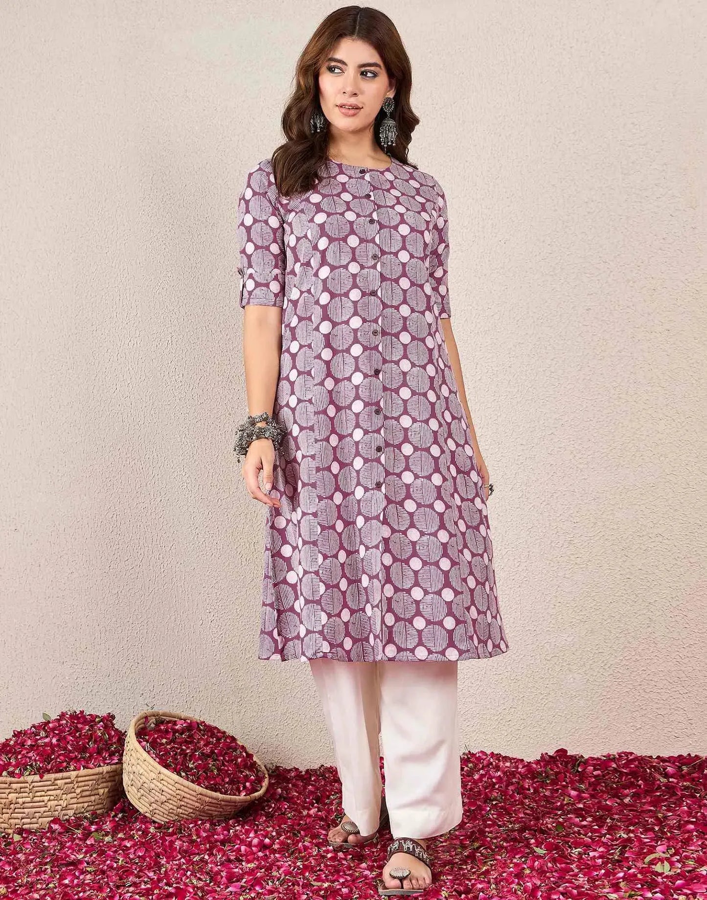 Cotton Printed A-line Round Neck Kurti