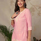 Rayon Chikankari Straight Round Neck Short Kurti