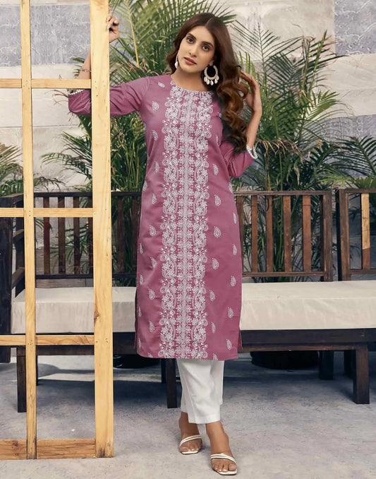 Rayon Embroidered Straight Kurti