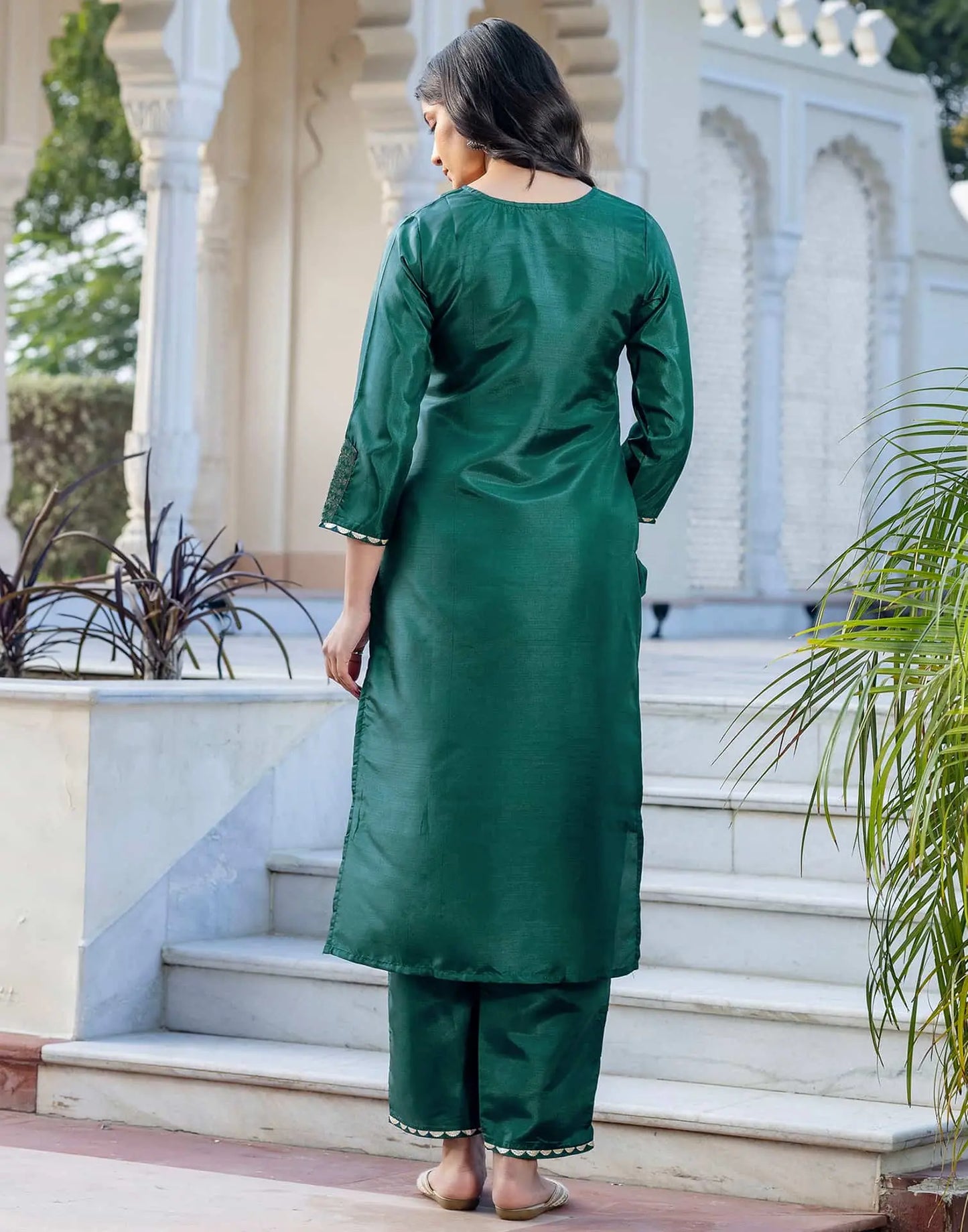 Silk Blend Embroidery and Sequins Work Straight Kurta with Pant & Dupatta