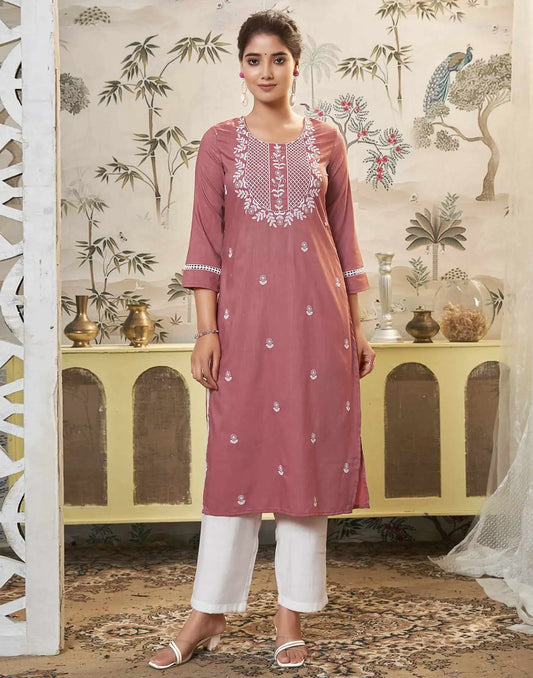 Cotton Embroidered Straight Kurti