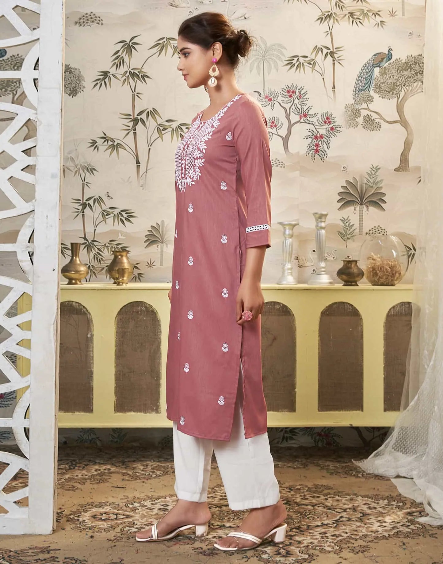 Cotton Embroidered Straight Kurti