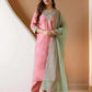 Silk Embroidered Straight Kurta with Pant & Dupatta