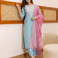 Blue Silk Blend Embroidered Straight Kurta with Pant & Dupatta