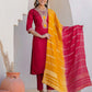 Cotton Blend Embroidery and Sequins Work Straight Kurta with Pant & Dupatta