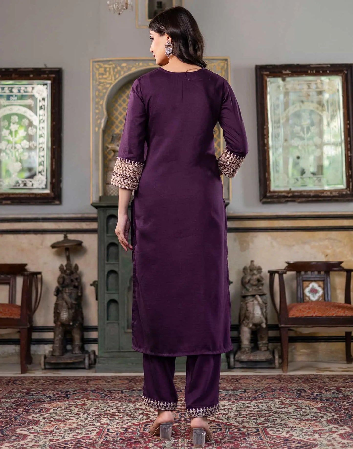Silk Blend Sequence and Embroidery Work Straight Kurta with Pant & Dupatta