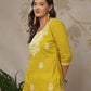 Cotton Chikankari Straight Round Neck Short Kurti