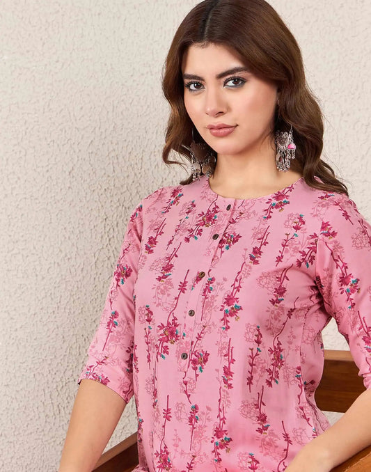 Rayon Printed Straight Kurti