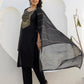 Black Silk Woven Straight Kurta Set with Pant & Dupatta for Women
