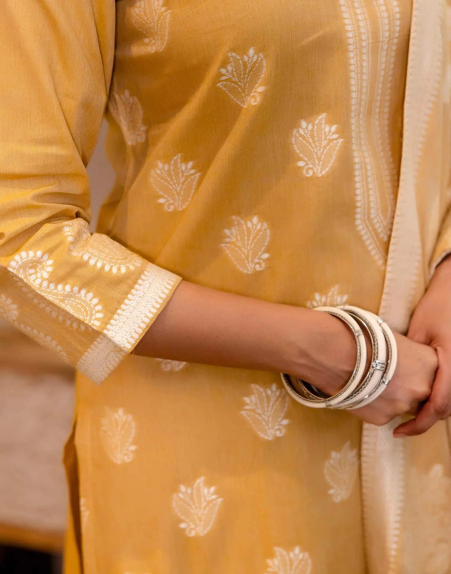 Yellow Cotton Woven Straight Kurta Set with Pant & Dupatta under 1250