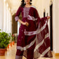 Silk Blend Pigment Printed and Printed Lace Straight Kurta with Pant & Dupatta