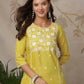 Cotton Blend Chikankari Straight Round Neck Short Kurti