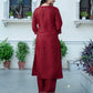 Maroon Silk Sequence Embroidered Straight Kurta Set with Pant and Dupatta – Elegant Wedding & Festive Wear for Women