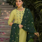 Chinnon Embroidered Round Neck Straight Kurta with Pant & Dupatta