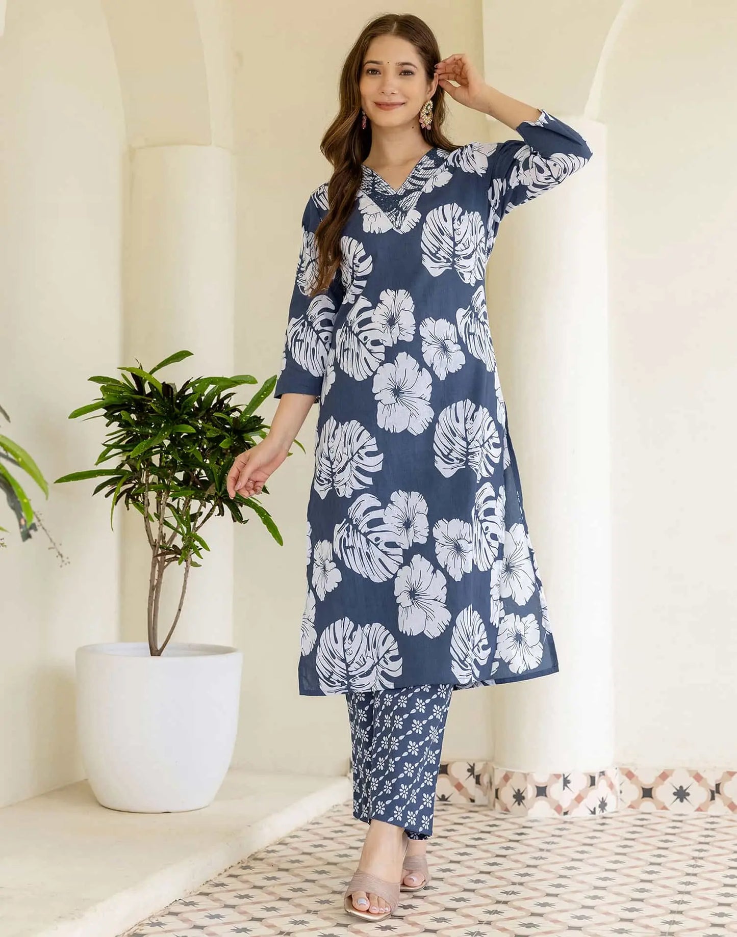 Cotton Printed Straight Kurta with Pant & Dupatta