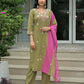 Cotton Embroidered Straight Kurta with Pant & Dupatta